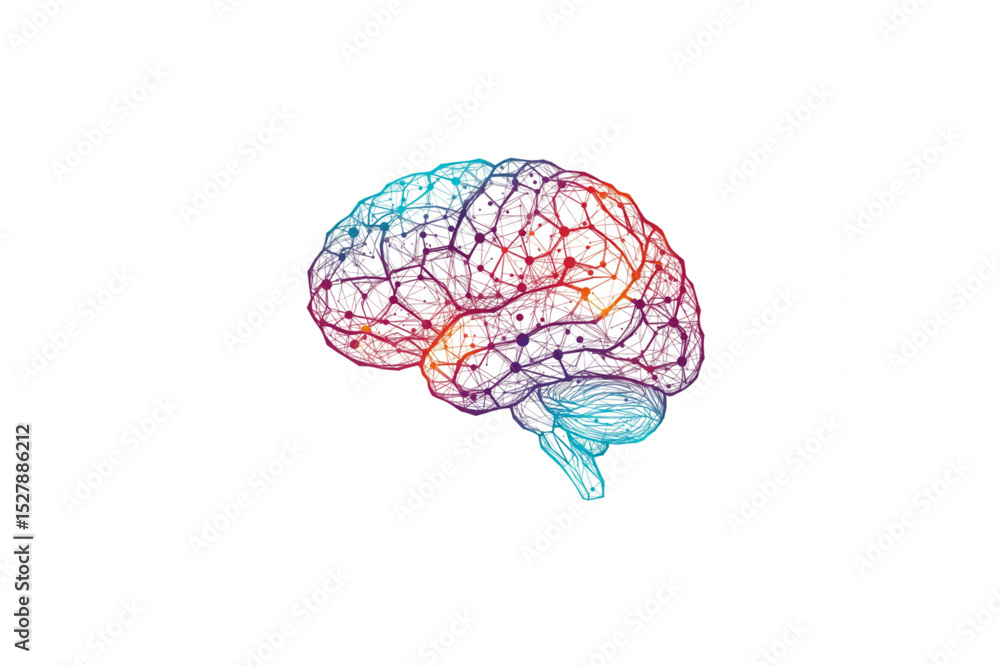 Poster abstract brain design featuring a colorful networked structure ideal for neurology branding and scie