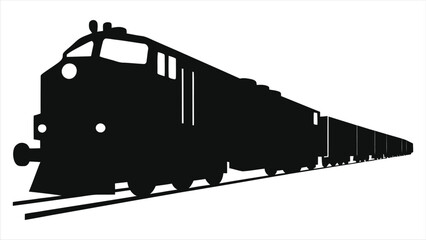 Vector Silhouette of a Freight Train on Tracks/A simple, bold silhouette of a freight train moving along tracks. © Tanver