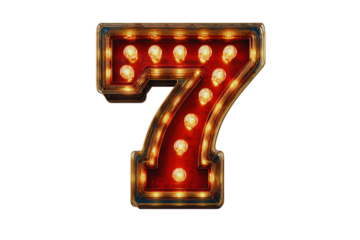 Illuminated Number Seven Retro Vintage Style Lightbulb Sign Perfect for Casino Design or 7th Anniversary Celebration