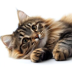 Majestic Maine Coon Cat on White Background