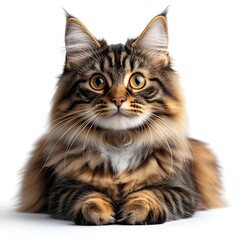 Majestic Maine Coon Cat on White Background