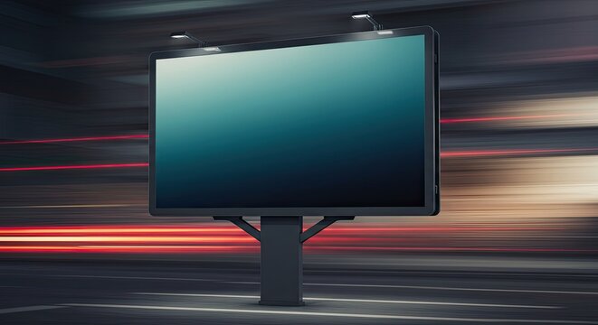 Illuminated advertising billboard with motion blur background on a city street