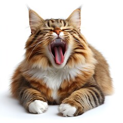 Majestic Maine Coon Cat on White Background