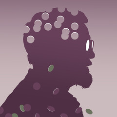 Aging and dementia with it's loss of cognitive abilities is the subject of an old man with holes in his silhouette from dementia and age. This is a 3-d illustration.