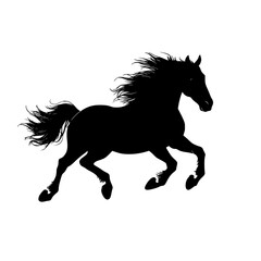 a black silhouette of a galloping horse on a white background black, horse, run, silhouette , Generative art.