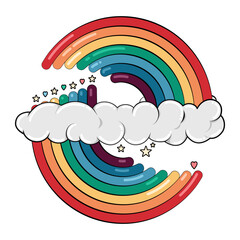 Cute rainbow and clouds with hearts and stars