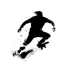 a black and white silhouette of a man riding a snowboard black, man, person, ride, silhouette, skateboard, skateboarder, snowboard, snowboarder , Generative art.