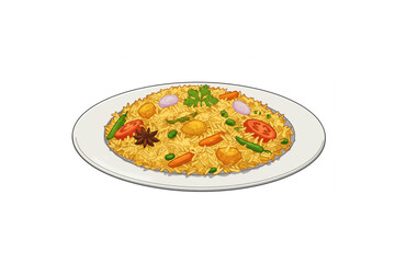 Delicious Vegetable Rice Dish on a Plate A vibrant food illustration perfect for menus, cookbooks, or restaurant branding showcasing appetizing culinary art.