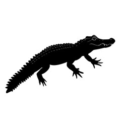 a black silhouette of an alligator on a white background alligator, black, crocodile, icon, illustration, silhouette , Generative art.