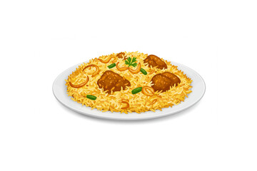 Delicious and aromatic Chicken Biryani dish, perfect for restaurant menus, food blogs, and cookbook illustrations, showcasing vibrant colors and detailed design.