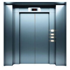 Modern elevator doors closed displaying floor number 06 isolated on white background
