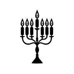 a black silhouette of a menorah with candles black, candle, icon, silhouette , Generative art.