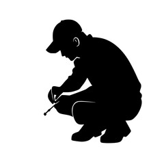 Obraz premium a black silhouette of a man writing on the floor black, floor, man, paint, silhouette, write , Generative art.