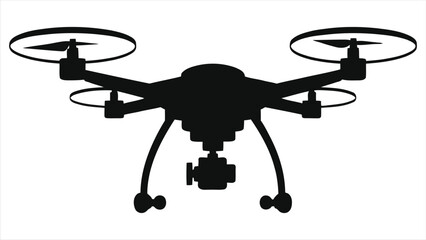 Vector Silhouette of a drone with camera, ideal for technology/A clean, minimalist silhouette of a drone with propellers and a camera, perfect for showcasing technology