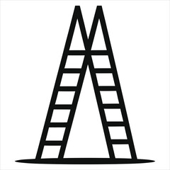 Simple black line vector silhouette of a pair of wooden ladders./This clean line drawing depicts a pair of wooden extension ladders against a plain white background.