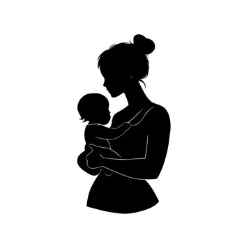 recommend clip art: a black silhouette of a woman holding a baby in her arms arm, baby, black, child, hold, mother, silhouette, woman, young , Generative art.