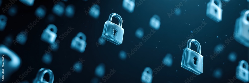 Aufkleber Floating Lock Icons Repel Phishing Viruses in a Digital Environment With an Empty Background Section for Emphasis on Security