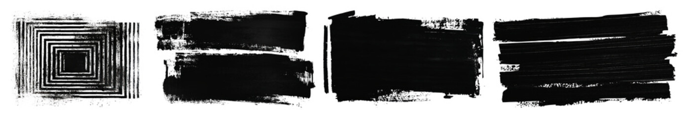 PNG Abstract black brush strokes design, element set on transparent background