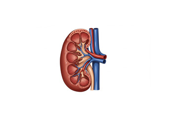 High-quality kidney anatomy graphic perfect for medical publications educational materials or website designs showcasing detailed renal system illustration.