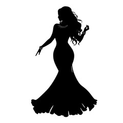 black silhouette of a beautiful woman in a long dress beautiful, black, dress, evening dress, girl, long, silhouette, woman , Generative art.