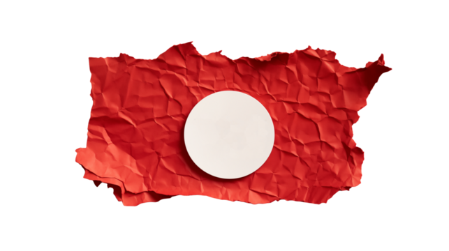 Crumpled Red Paper background  with White Circle Mockup isolated on transparent background