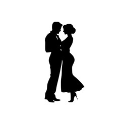 a black and white silhouette of a man and woman dancing black, couple, dance, kiss, man, people, silhouette, woman , Generative art.