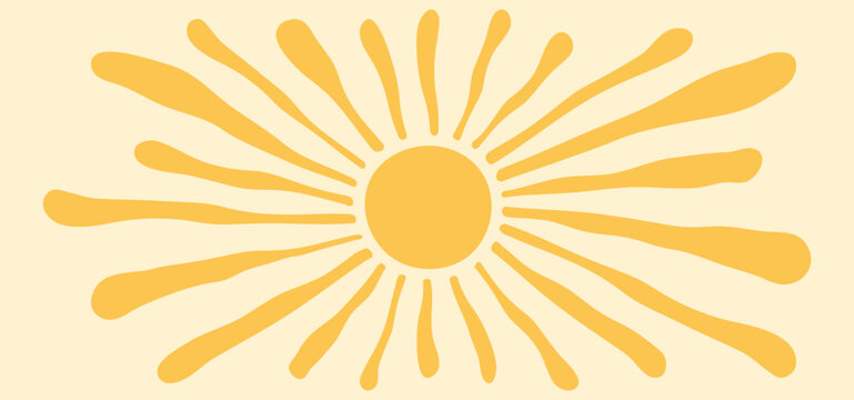 Retro sun pattern, summer ray background, burst sunshine wave, abstract groovy texture, hippy radial vintage sunburst, cartoon yellow funky beam. Light geometric positivity bg. Vector illustration