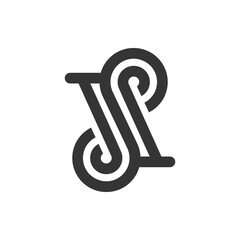 the logo monogram of the letters J, S and P. Outline, unique and elegant.