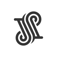 the logo monogram of the letters J, S and P. Outline, unique and elegant.