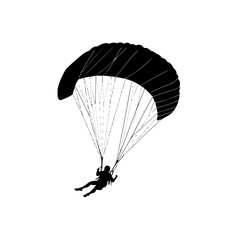 a black silhouette of a person parasailing on a white background black, man, parachute, person, silhouette , Generative art.