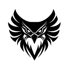 Obraz premium black and white head of an angry eagle with spread wings for logo or icon angry, black, eagle, head, icon, illustration, logo, owl, symbol, wing , Generative art.
