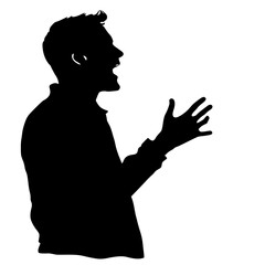 a black silhouette of a man gesturing with his hands black, hand, man, silhouette , Generative art.