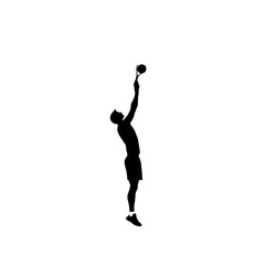 black silhouette of a man playing basketball jumping and catching the ball ball, basketball, basketball player, black, jump, man, play, silhouette, throw , Generative art.