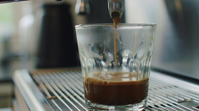 Espresso Preparation Close-Up Shot of Espresso Pouring into Glass