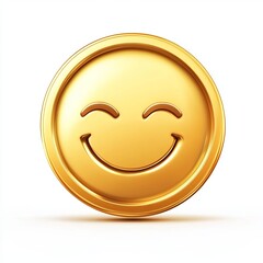 Gold coin emoji happy face vector. Retro 80s emoli icon golden token