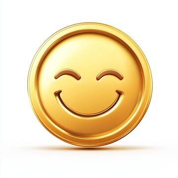 Gold coin emoji happy face vector. Retro 80s emoli icon golden token