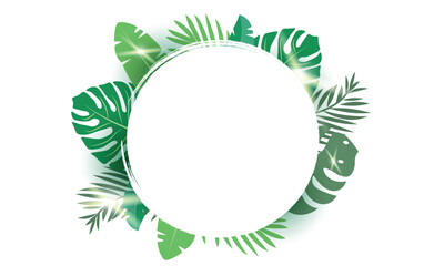 
Tropical leaves background with frame.
