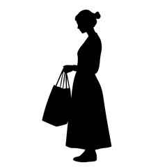 black silhouette of a woman holding shopping bags in her hands bag, black, hand, hold, shopping bag, silhouette, woman , Generative art.