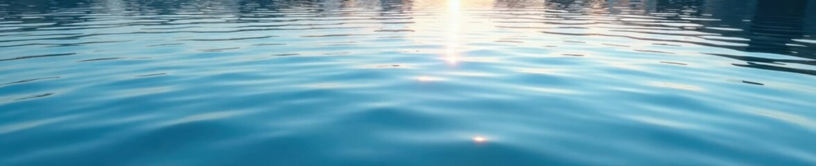 Calm lake surface, gentle ripples reflecting sky,  reflection,  pristine,  peaceful