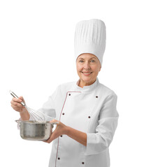 Professional pastry chef cooking on white background