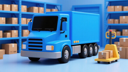 Trucks parked in logistics warehouse