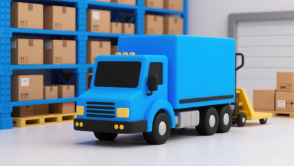 Trucks parked in logistics warehouse