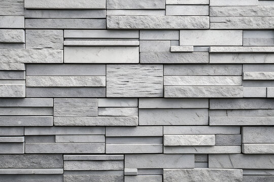 Modern 3D stacked stone wall paneling in shades of gray. A textured, linear background for contemporary architectural and interior design generative ai