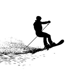 Fototapeta premium a black and white silhouette of a person riding skis black, man, person, ride, silhouette, ski, water , Generative art.