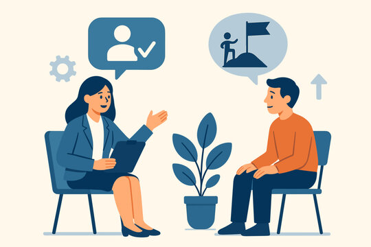 Career guidance and coaching concept. HR manager conducting a job interview with a candidate. Professional development, mentorship, and goal setting for career growth and success.