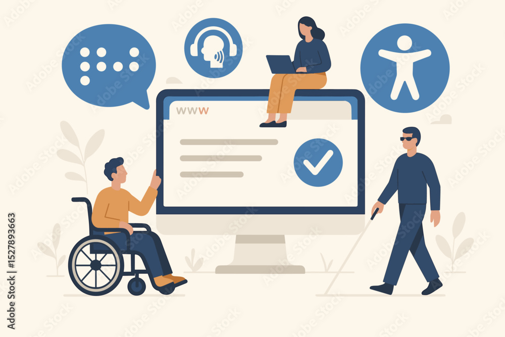 Poster web accessibility concept illustration. inclusive user experience for people with disabilities. digi