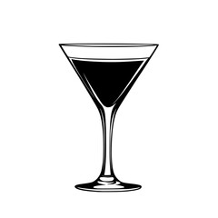 a black and white icon of a cocktail in a glass black, cocktail, drink, glass, icon, illustration, olive , Generative art.