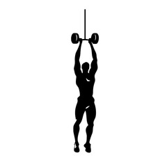a silhouette of a man lifting a barbell over his head black, head, man, silhouette , Generative art.
