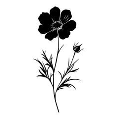 a black silhouette of a flower on a white background in a simple style black, design, flower, icon, illustration, silhouette, single, style , Generative art.