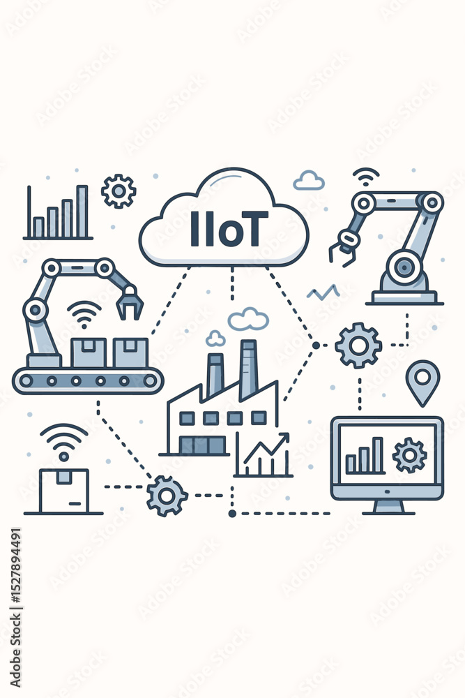 Poster industrial internet of things, iiot concept. smart factory with industry 4.0 technology. automation,